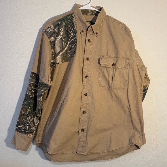 Cabela's Other - Men’s Hunting Shooting Shirt Tan and Camo with Quilted Shoulder Outdoor Cotton
